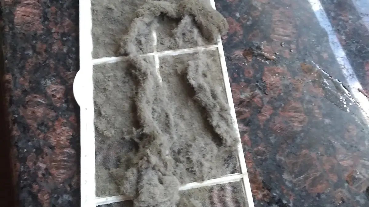 Air filters caked with gray dust after months of use